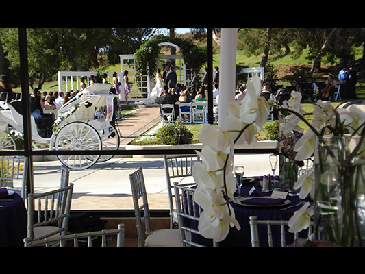 view of wedding from interior of banquet center